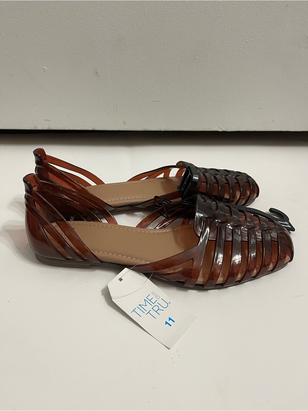 Time and Tru Brown Tinted Jelly Huarache Sandals